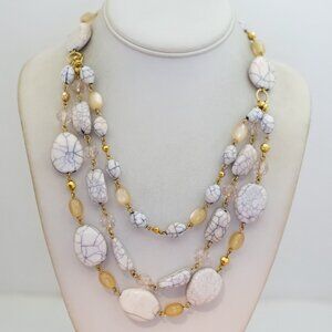 18 inch, Vintage White Faux Pearls Gold Tone Bib Necklace by Robert Rose - X27